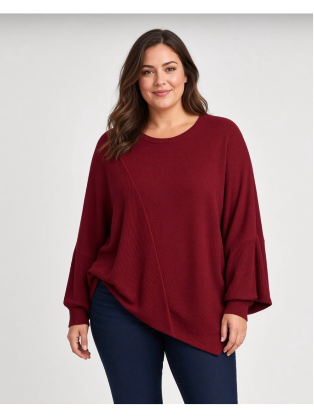 24/7 by Maurices Burgundy Red Asymmetrical Knit Top Dolman Long Sleeve Shirt XL